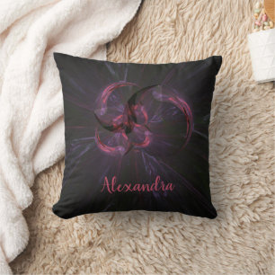 Personalized Black Red Gothic Fractal Throw Pillow