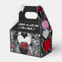 Personalized Black & Red Heart Illus Favor Box