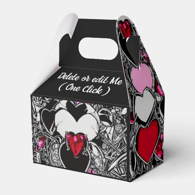 Personalized Black & Red Heart Illus Favor Box (Front Side)