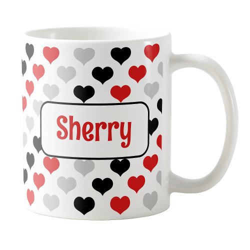 Personalized Black Red Hearts Mug