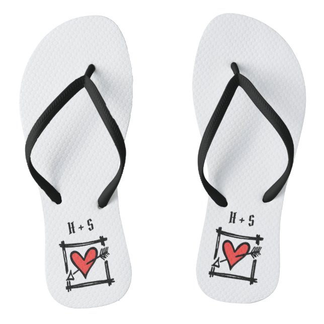 Personalized Black & Red Love Heart Flip Flops  (Footbed)
