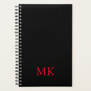 Personalized Black Red Modern Monogram Initials Planner