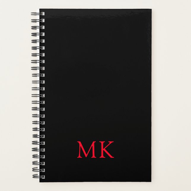Personalized Black Red Modern Monogram Initials Planner (Front)