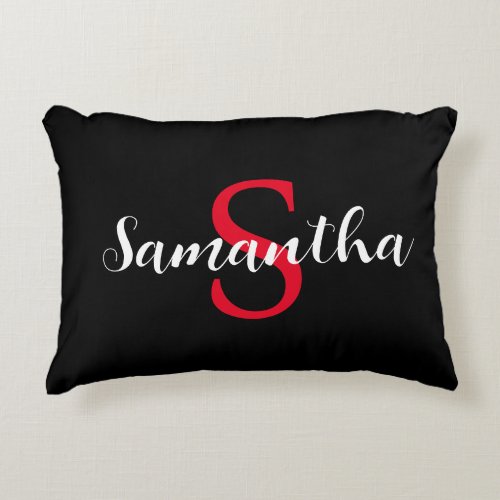 Personalized black red pillow with name initial