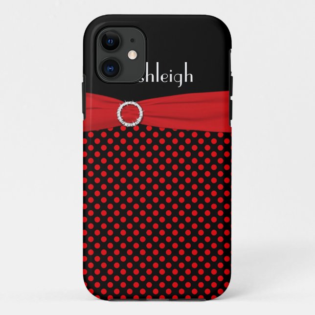 Personalized Black, Red Polka Dot iPhone 5 Case (Back)
