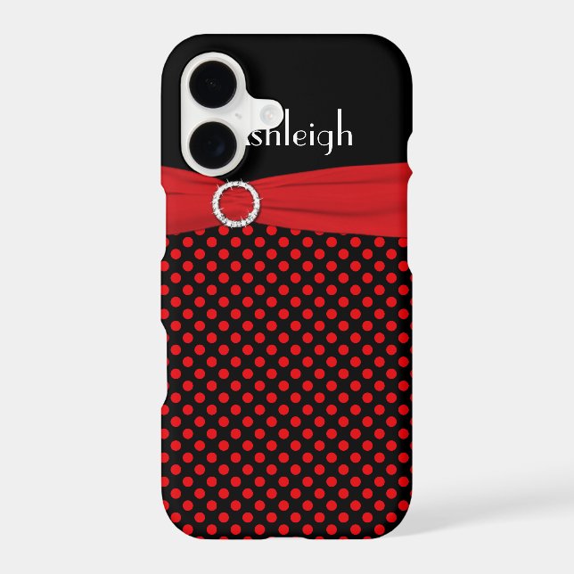 Personalized Black, Red Polka Dot iPhone 7 Case (Back)