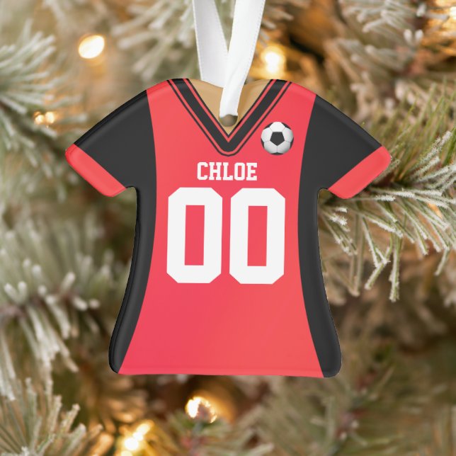 Personalized Black/Red Soccer Jersey Ornament (Tree)