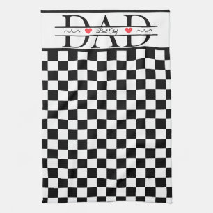 Personalized Black Retro Checkered Dad Best Chef Kitchen Towel