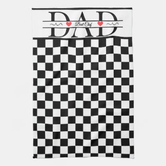 Personalized Black Retro Checkered Dad Best Chef Kitchen Towel