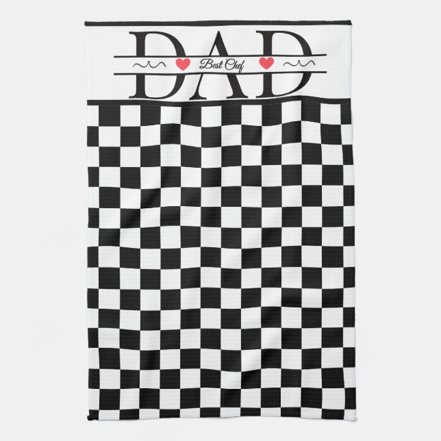 Personalized Black Retro Checkered Dad Best Chef Kitchen Towel (Vertical)