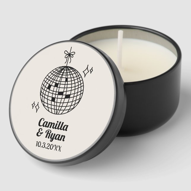 Personalized Black Retro Disco Wedding Candles (Corner)