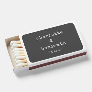 Personalized Black Retro Typewriter Names Wedding Matchboxes