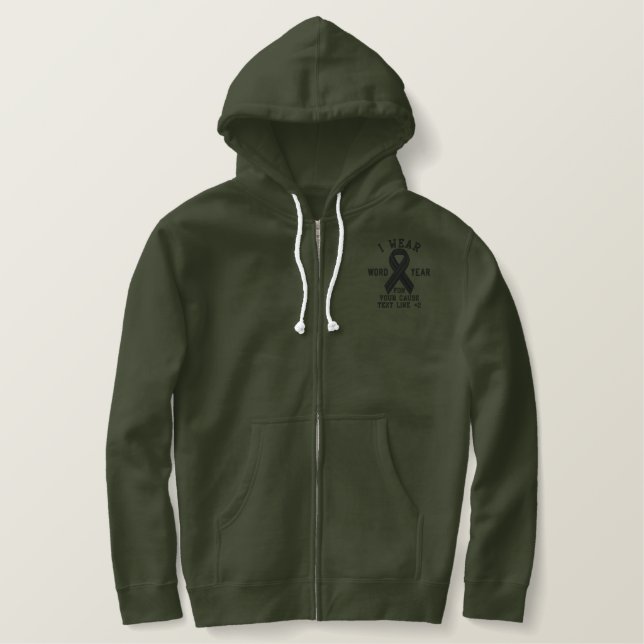 Personalized Black Ribbon Awareness Embroidery Embroidered Hoodie (Design Front)