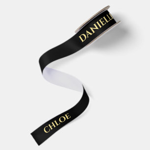 Personalized Black Ribbon with Gold Name Text