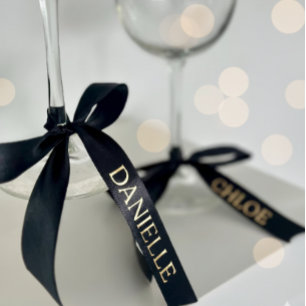 Personalized Black Ribbon with Gold Name Text