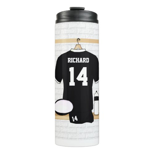 Personalized Black Rugby Jersey in locker room Thermal Tumbler
