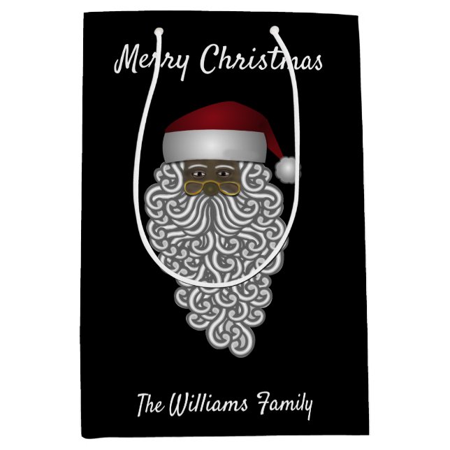 Personalized  Black Santa Christmas  Medium Gift Bag (Front)
