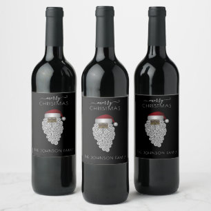 Personalized Black Santa Christmas Wine Label