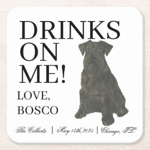 Personalized Black Schnauzer Dog Wedding Square Paper Coaster