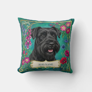 Personalized Black Schnauzer Teal Cushion