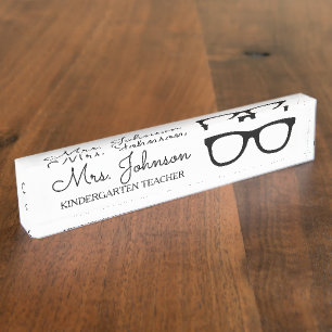 Personalized black school teacher glasses desk name plate