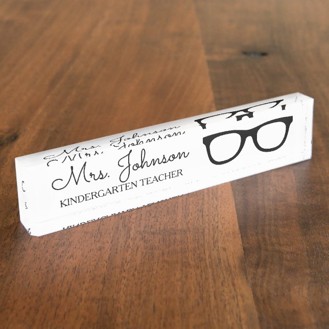 Personalized black school teacher glasses desk name plate (Side)