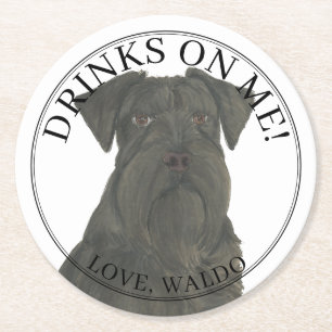 Personalized Black Scnahuzer Dog Wedding Round Paper Coaster