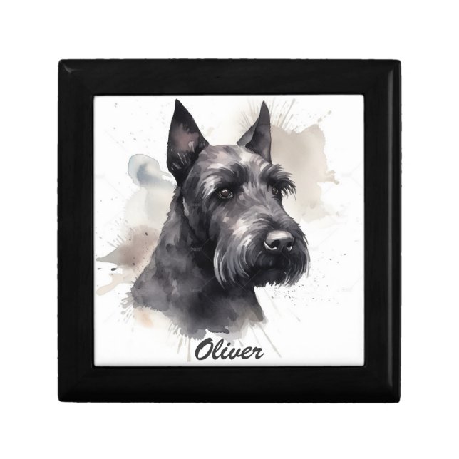 Personalized Black Scottish Terrier Dog Watercolor Gift Box (Front)