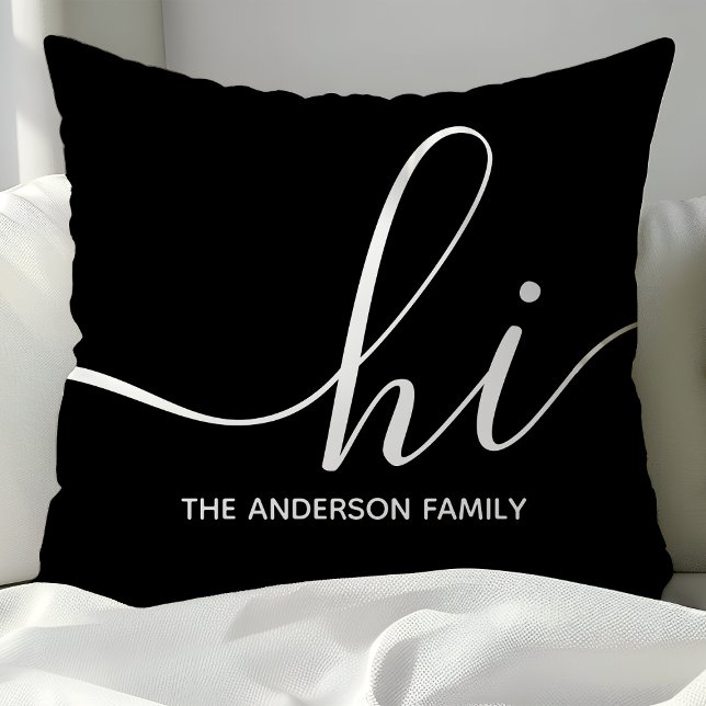 Personalized Black Script Hi  Throw Pillow (Creator Uploaded)