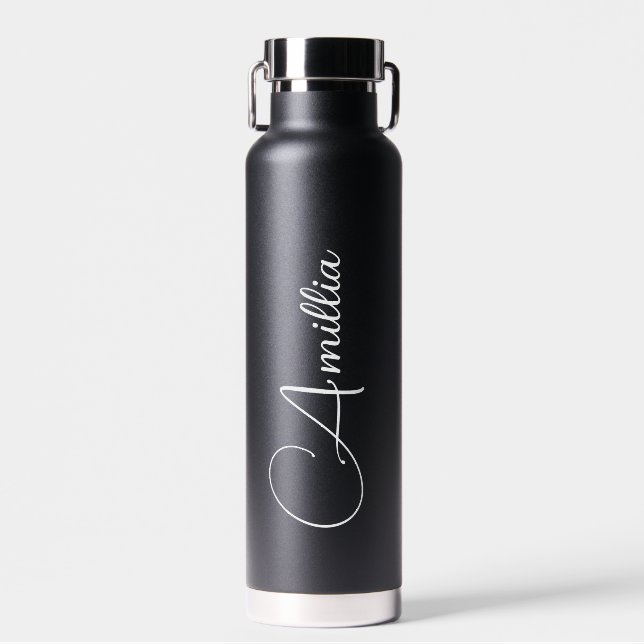 Personalized Black Script  Wedding Water  Water Bottle (Front)