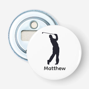 Personalized Black Silhouette Male Golfer Bottle Opener