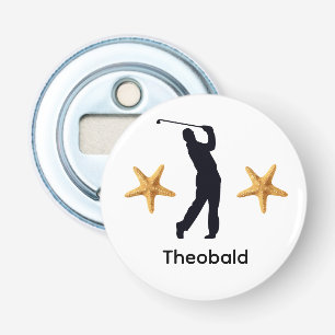 Personalized Black Silhouette Male w/ Starfish Bottle Opener