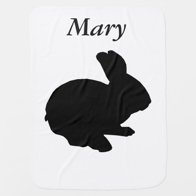 Personalized Black Silhouette Rabbit Baby Blanket (Front)