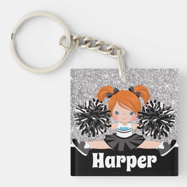 Personalized Black & Silver Cheerleading Keychain (Front)