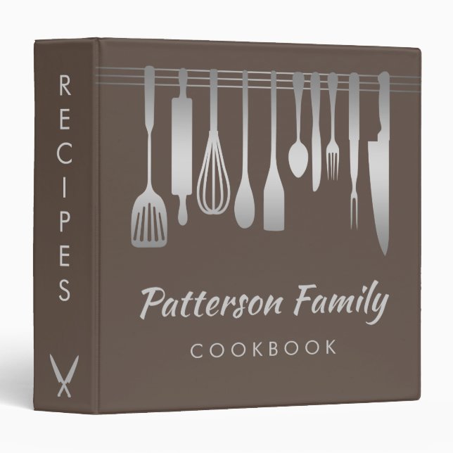Personalized Black Silver Family Recipe Cookbook 3 3 Ring Binder (Front/Spine)