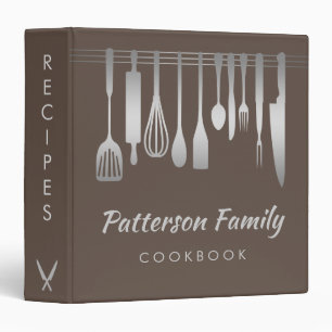 Personalized Black Silver Family Recipe Cookbook 3 Ring Binder