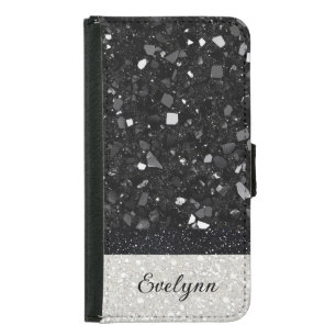 Personalized Black & Silver Glitter Print Samsung Galaxy S5 Wallet Case