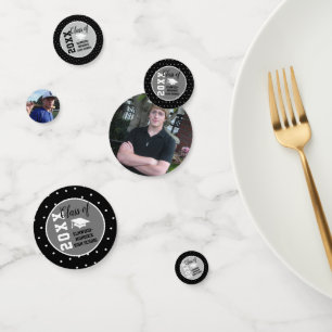 Personalized Black Silver Graduation Confetti