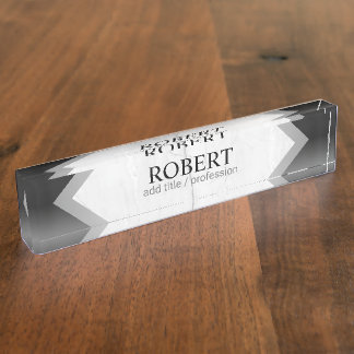 Personalized Black Silver Marble Geometric Desk Name Plate