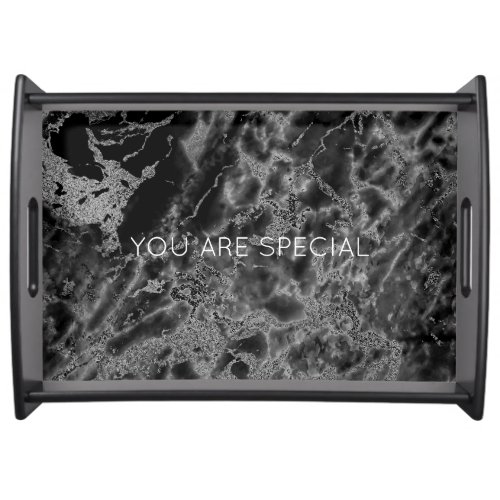 Personalized Black Silver Marble Serving Trays