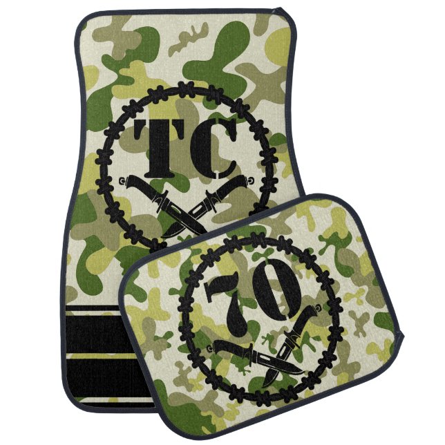 Personalized Black Skull Knives Barbed Wire Car Mat (Set)