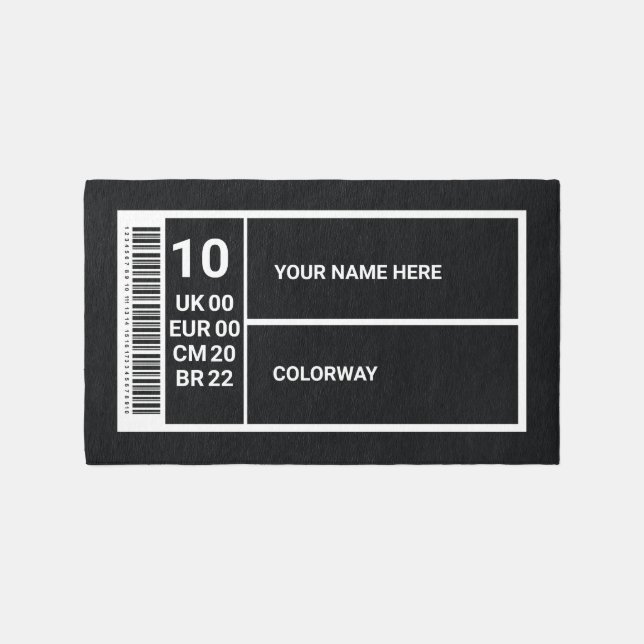 Personalized Black Sneaker Box Label Sneaker Rug (Front)
