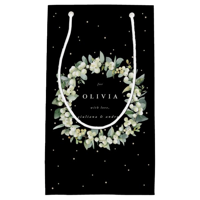 Personalized Black Snowberry+Eucalyptus Wedding Small Gift Bag (Front)
