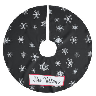 Personalized Black Snowflake Christmas Skirt Brushed Polyester Tree Skirt