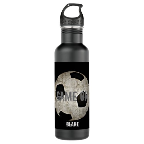 Personalized Black Soccer Player Stainless Steel Water Bottle