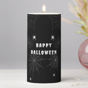 Personalized Black Spider Web Happy Halloween Pillar Candle
