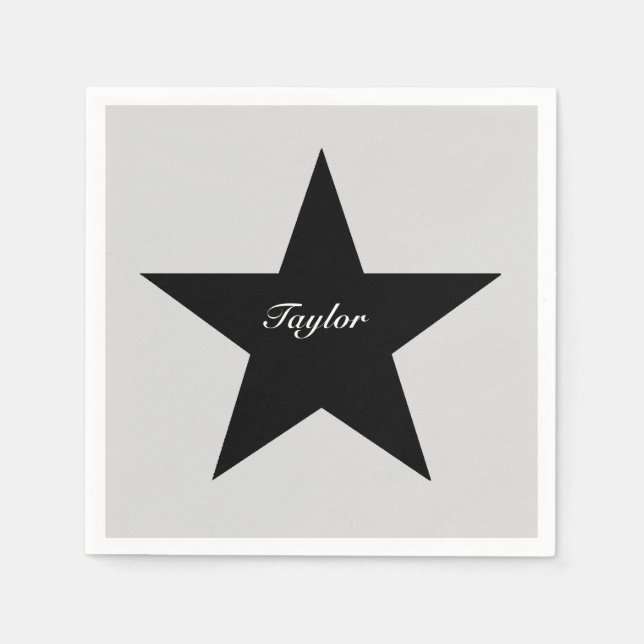Personalized Black Star Print Paper Napkin (Front)