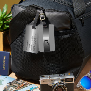 Personalized Black Steel Gray Metallic Look Luggage Tag
