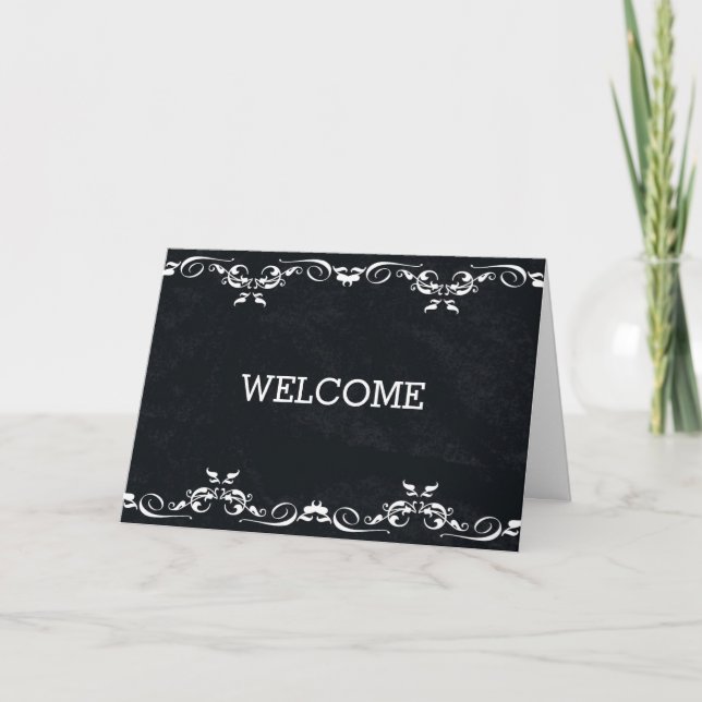 Personalized Black Swirl Boarder Welcome Card (Front)