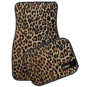 Personalized Black, Tan and Orange Leopard Print Car Floor Mat